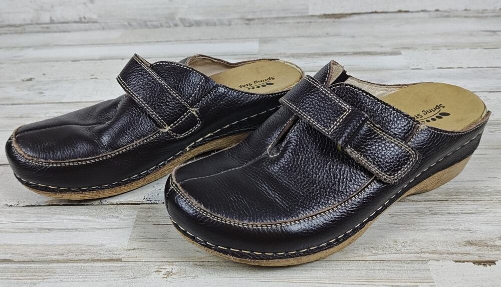 SPRING STEP Womens Shoes EU 39/US 7 Aphylla Mule Clogs Brown Leather Slip On